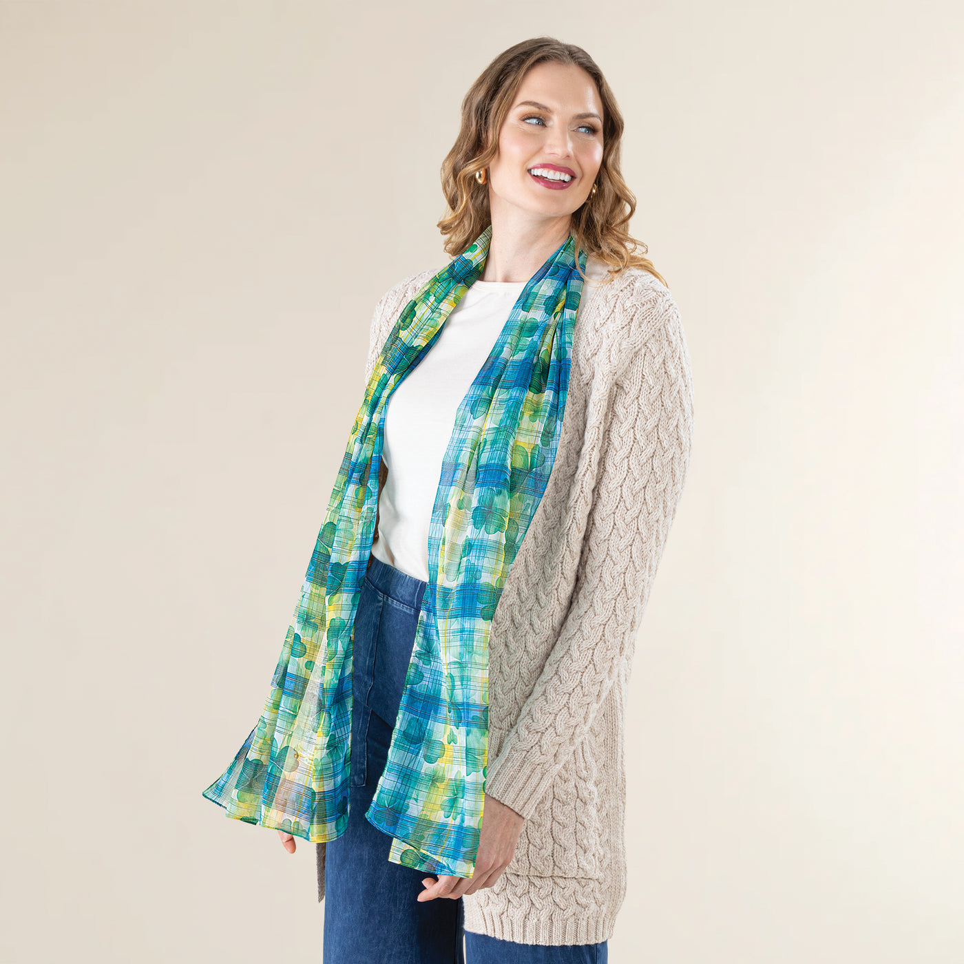 Watercolor Plaid Shamrock Scarf