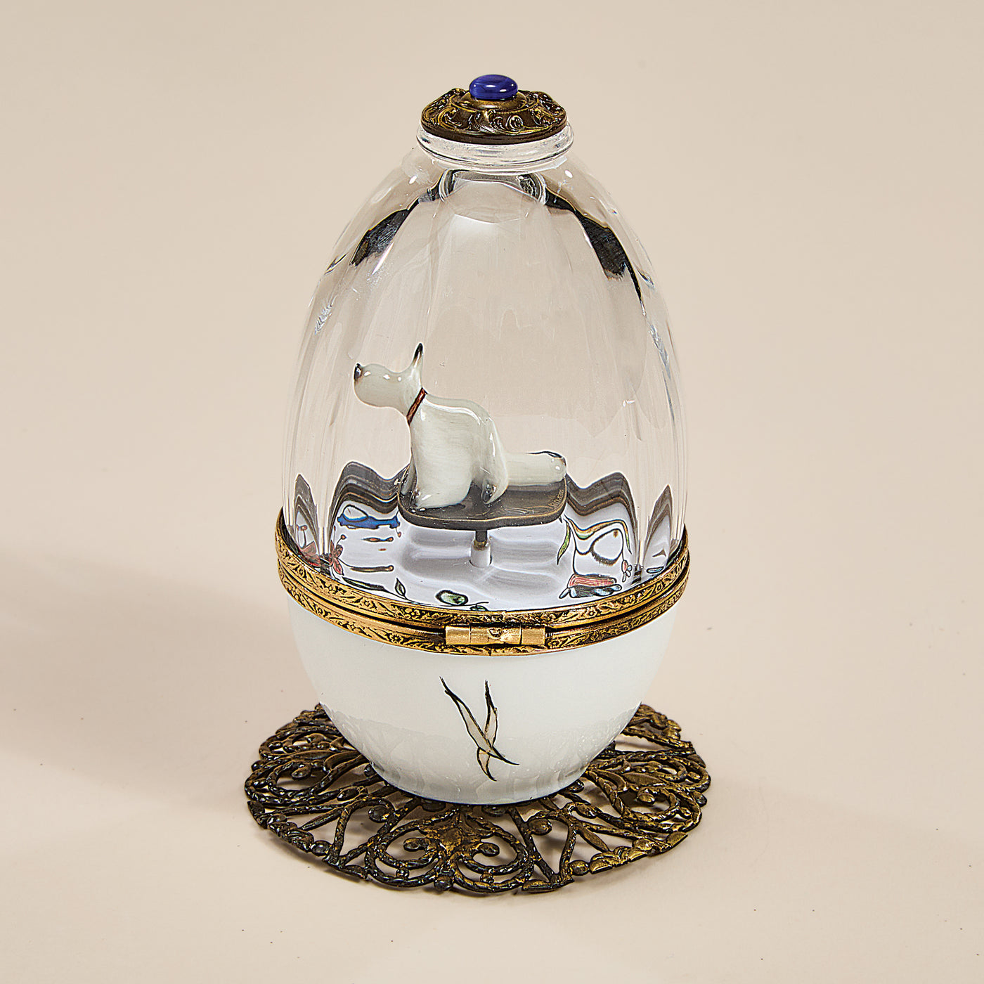 Limoges Porcelain & Crystal Musical Cat Egg