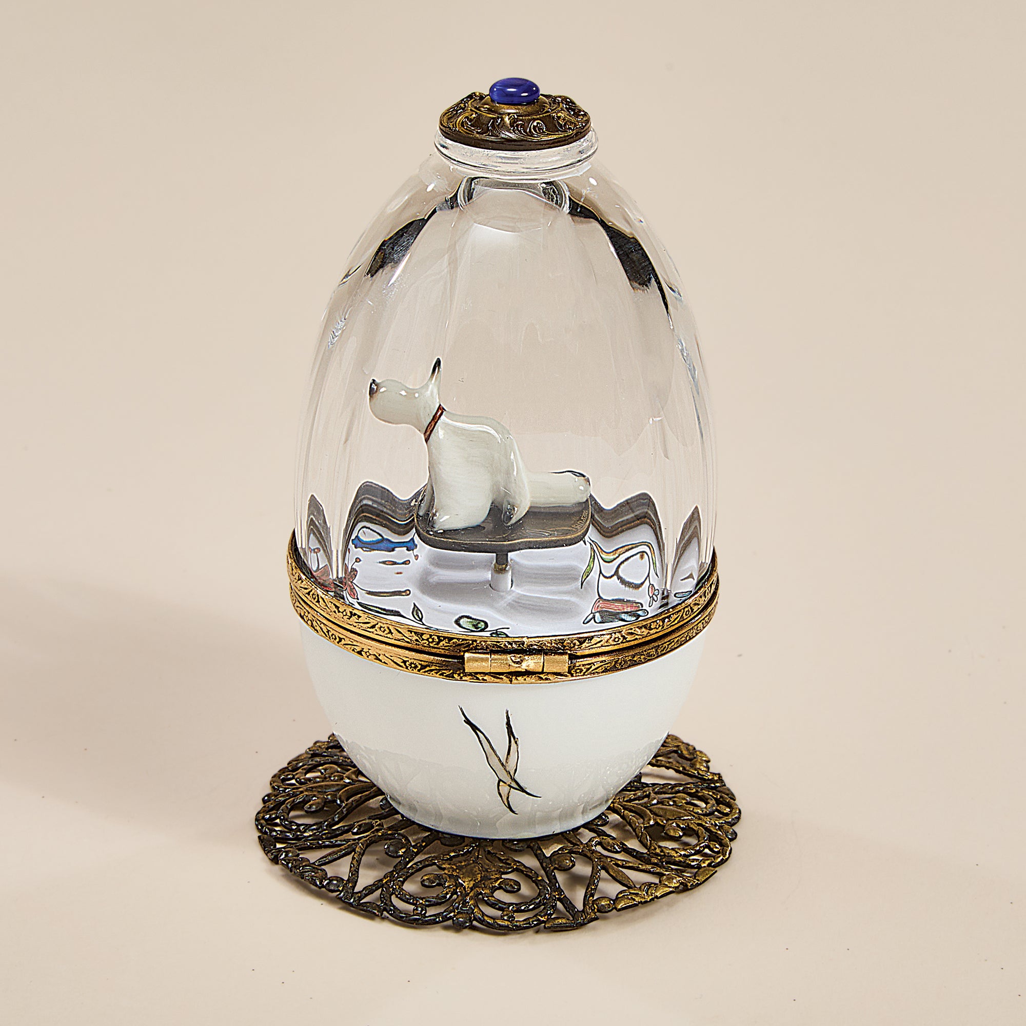 Limoges Porcelain & Crystal Musical Cat Egg