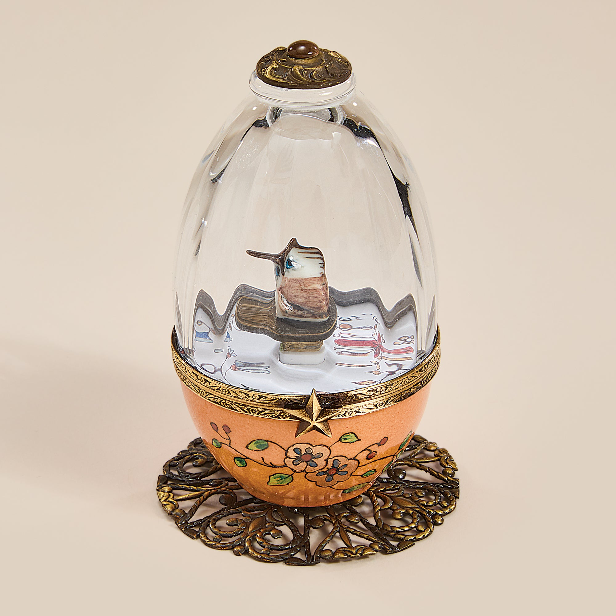 Limoges Porcelain & Crystal Musical Owl Egg