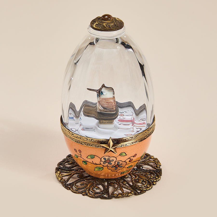 Limoges Porcelain & Crystal Musical Owl Egg