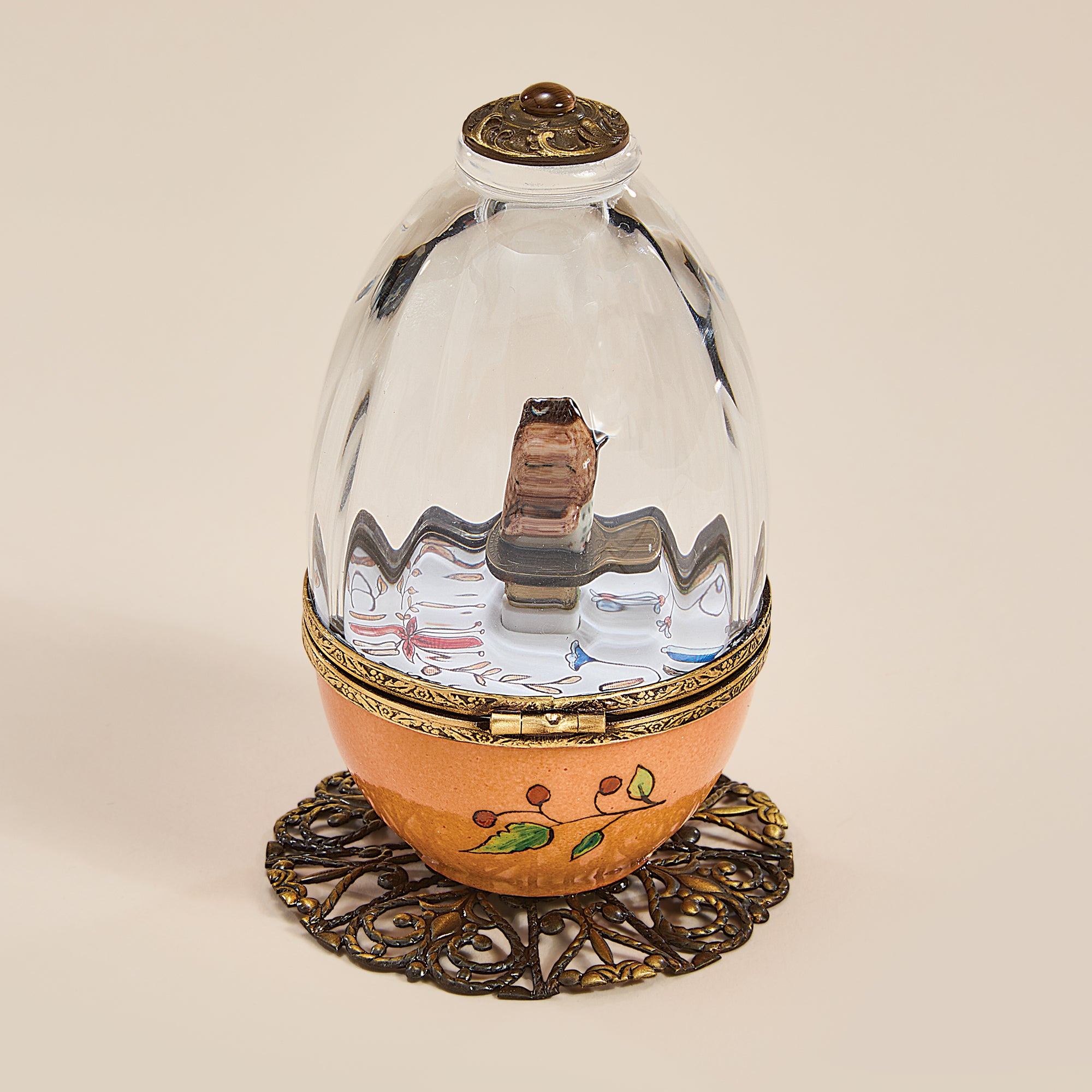 Limoges Porcelain & Crystal Musical Owl Egg