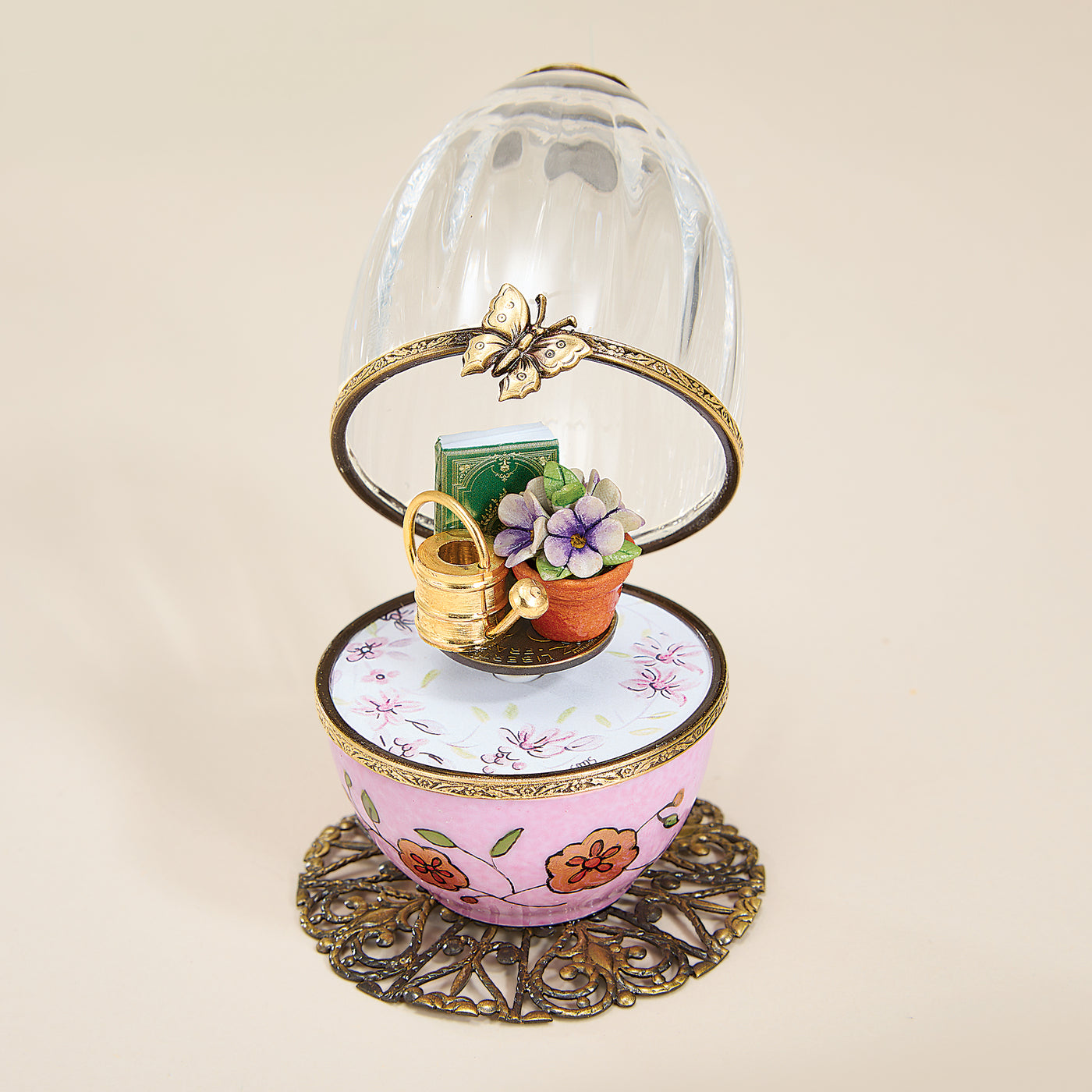 Limoges Porcelain Crystal Top Gardening Egg