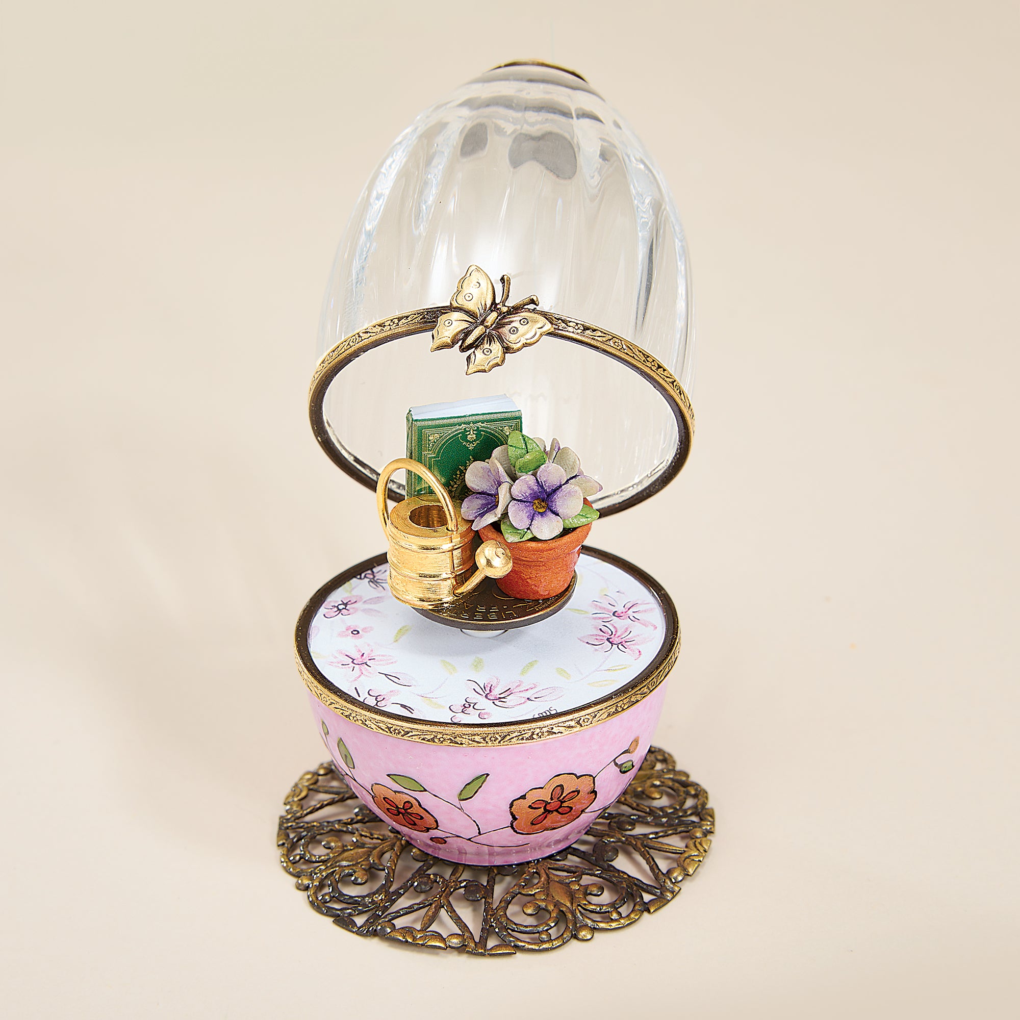 Limoges Porcelain Crystal Top Gardening Egg