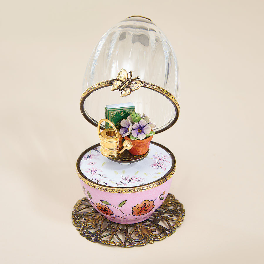 Limoges Porcelain Crystal Top Gardening Egg