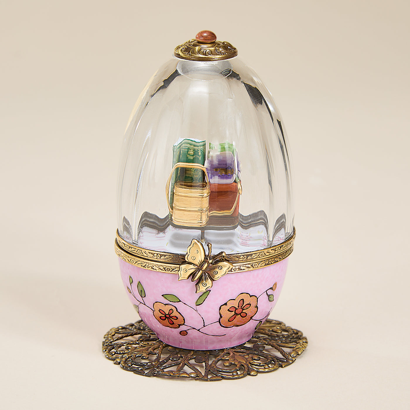 Limoges Porcelain Crystal Top Gardening Egg