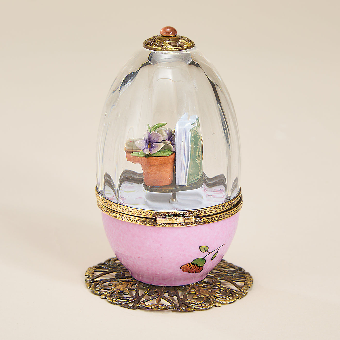 Limoges Porcelain Crystal Top Gardening Egg