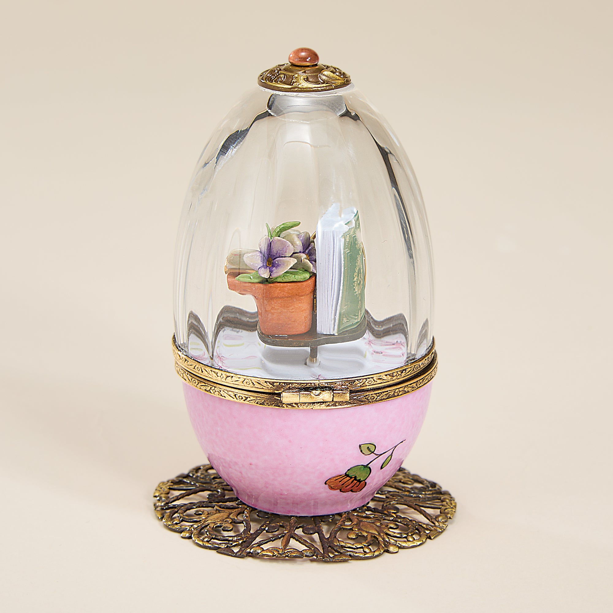 Limoges Porcelain Crystal Top Gardening Egg