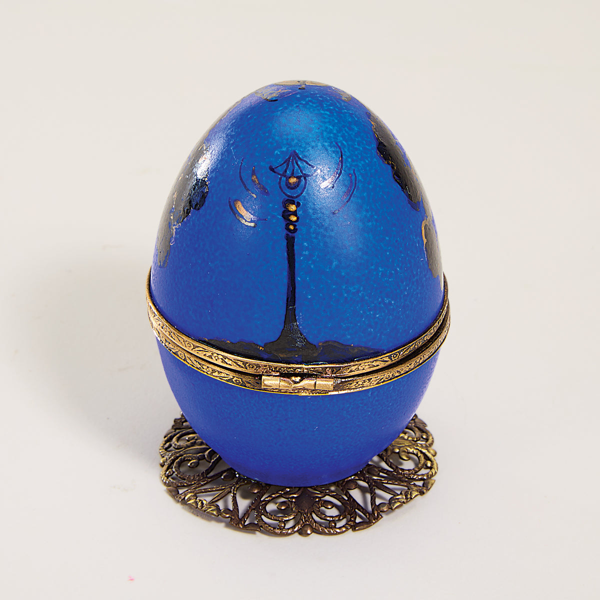 Limoges Porcelain & Blue Metal Eiffel Tower Musical Egg (Preorder)