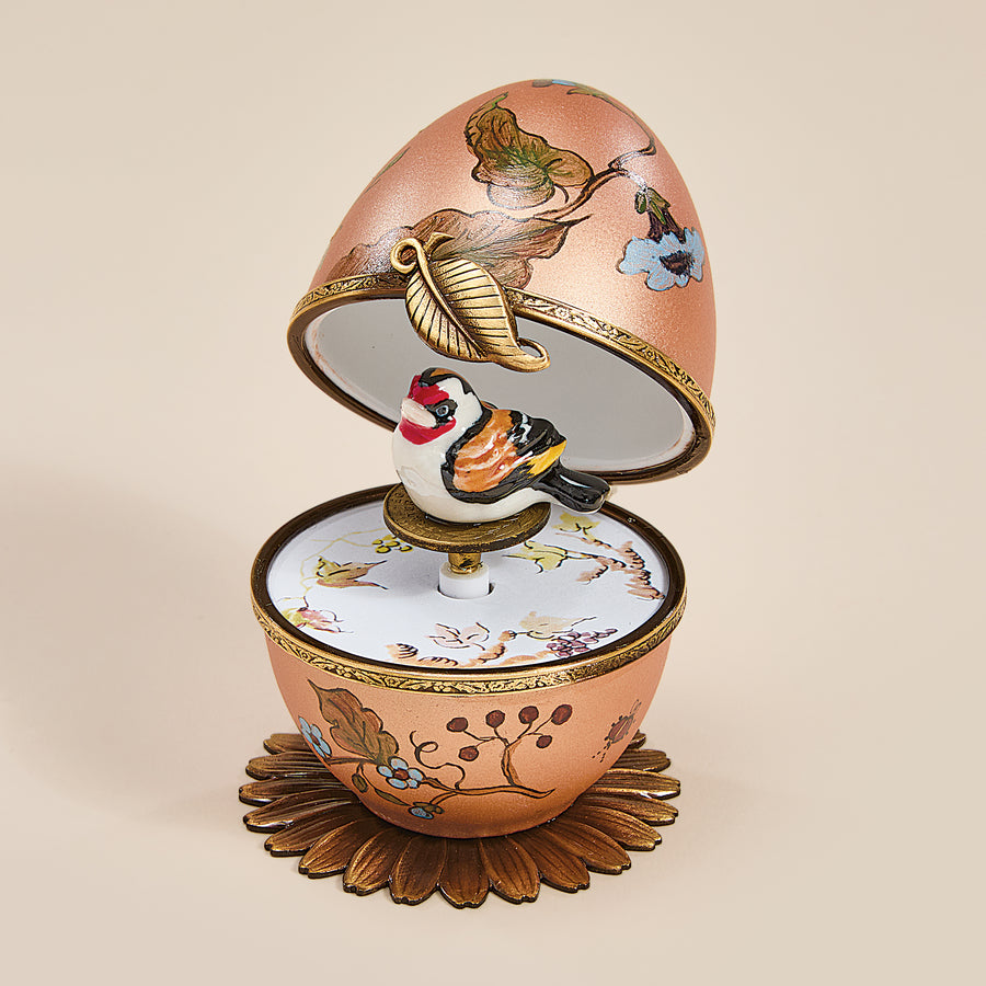 Limoges Porcelain & Metal Musical Goldfinch Egg