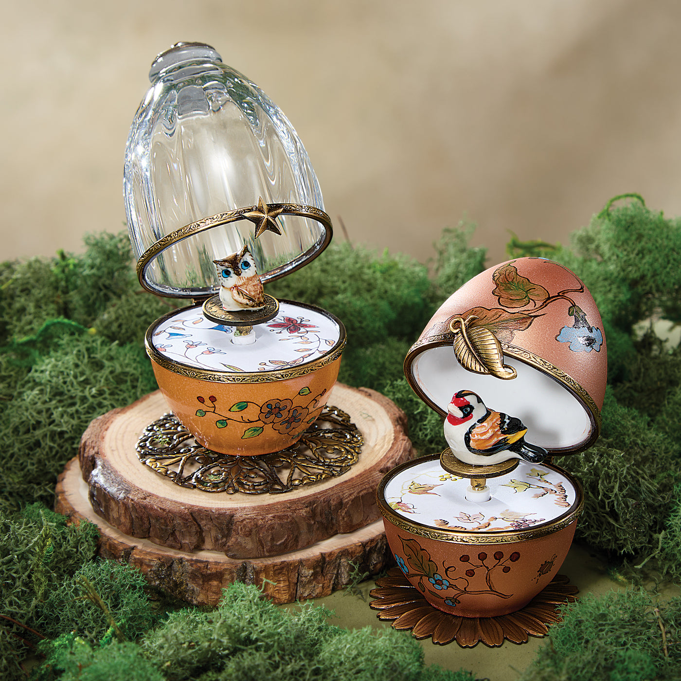 Limoges Porcelain & Metal Musical Goldfinch Egg