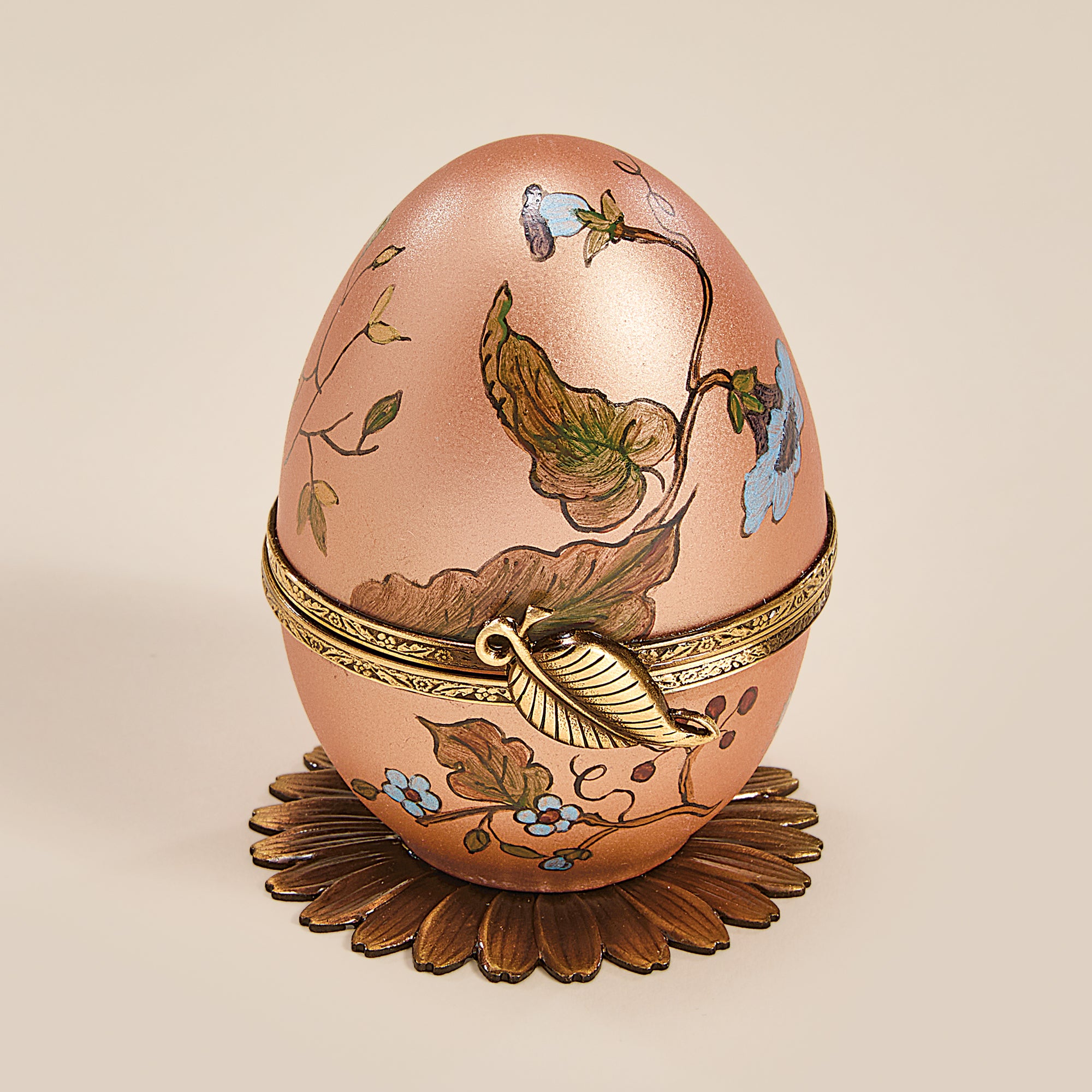 Limoges Porcelain & Metal Musical Goldfinch Egg