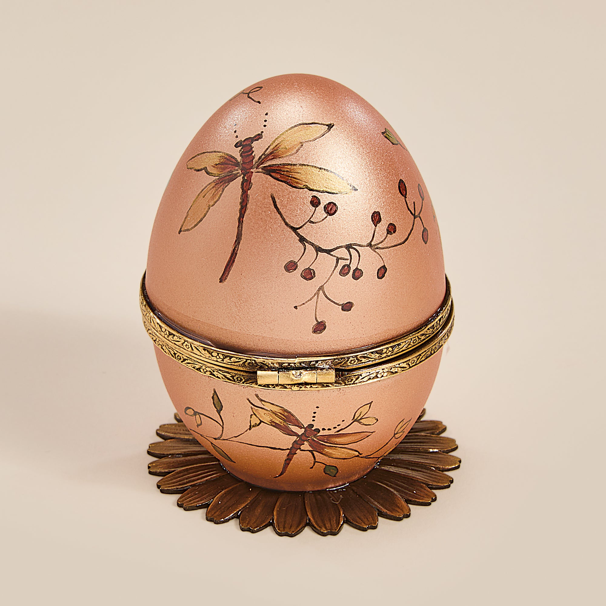 Limoges Porcelain & Metal Musical Goldfinch Egg