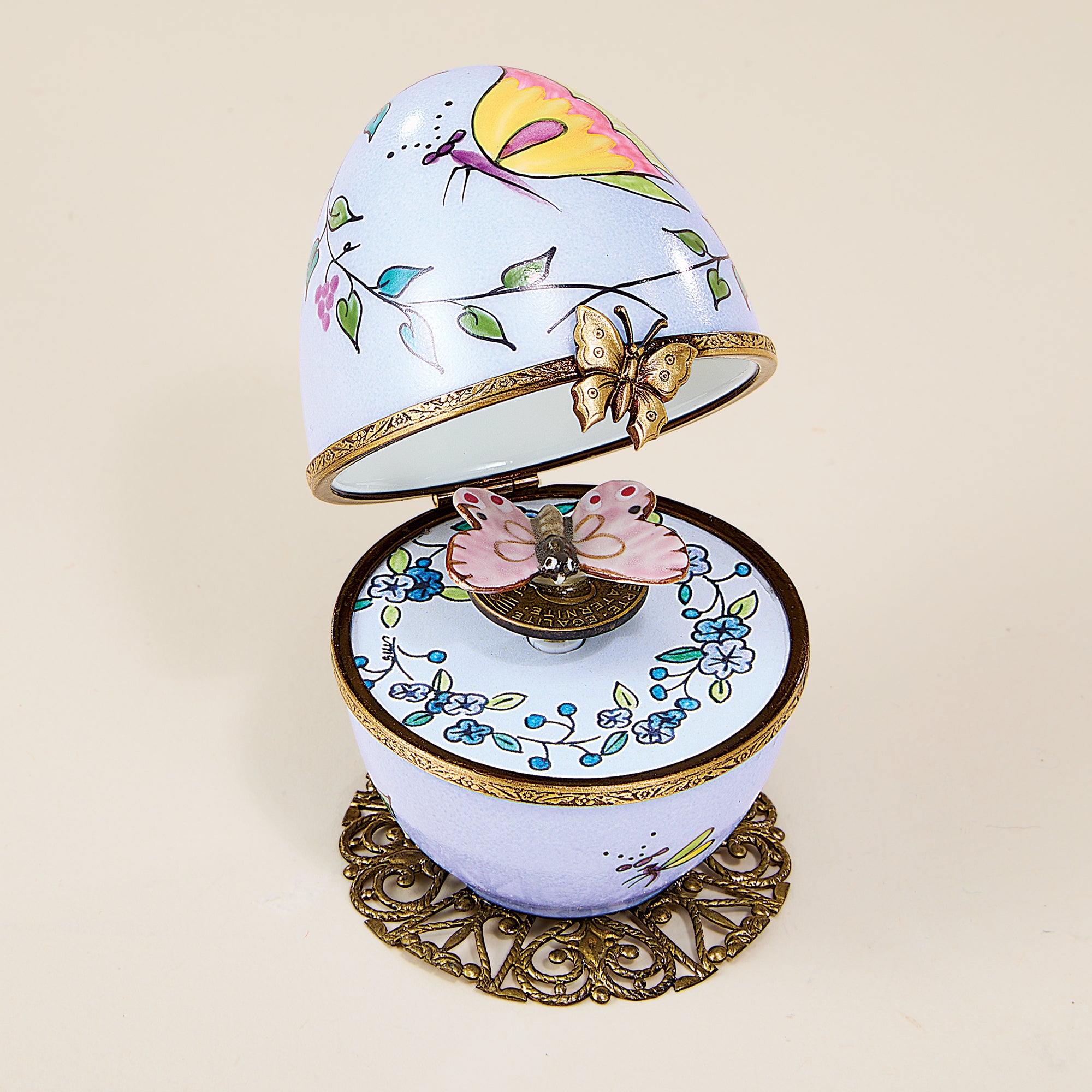 Limoges Porcelain Musical Butterfly Egg