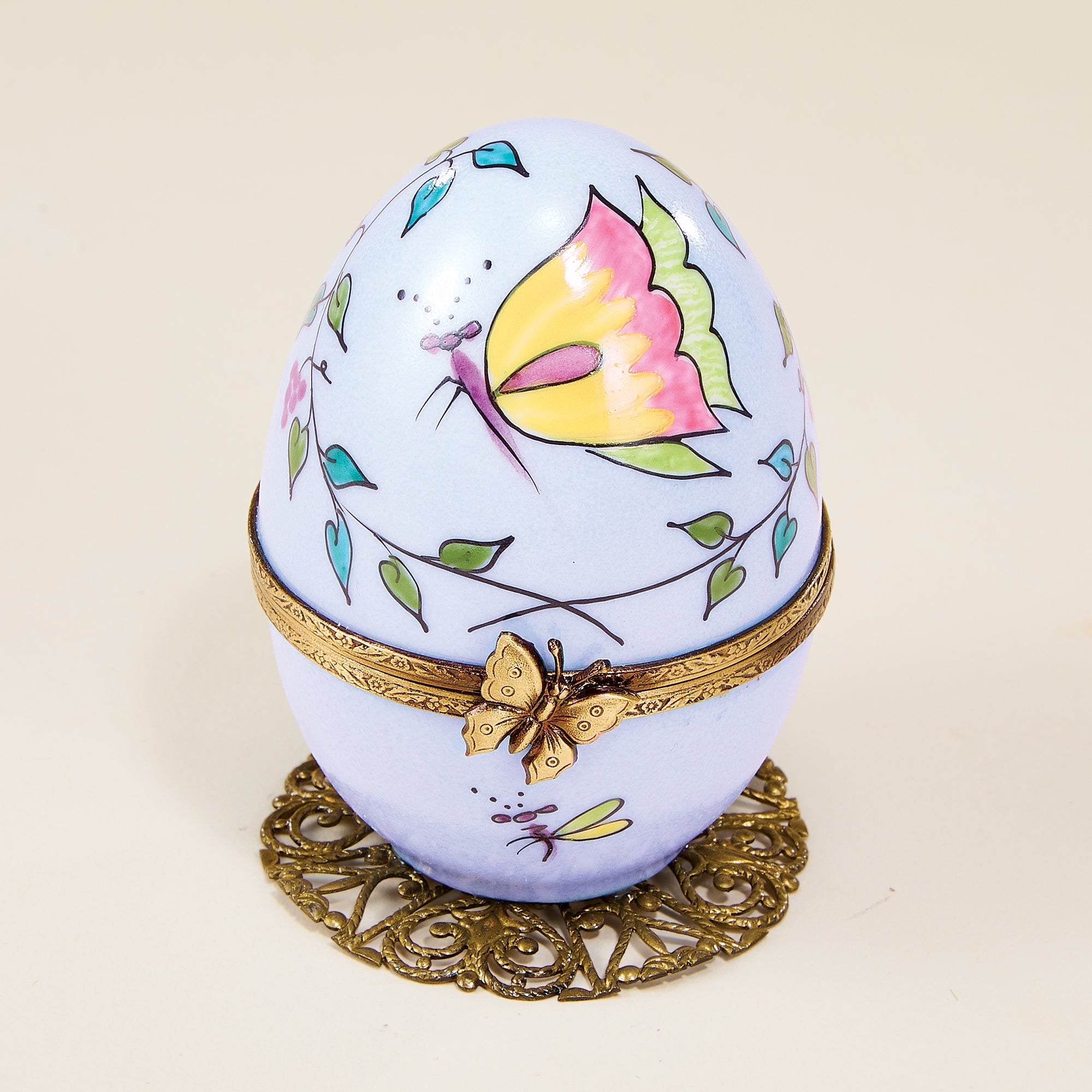 Limoges Porcelain Musical Butterfly Egg
