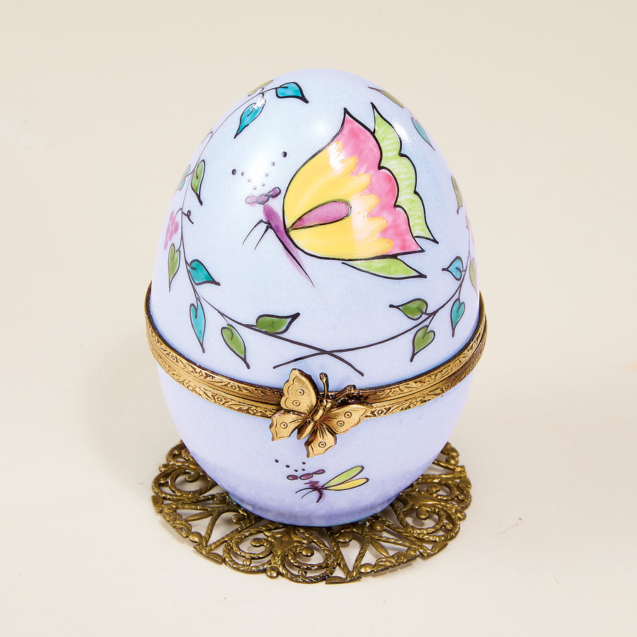 Limoges Porcelain Musical Butterfly Egg