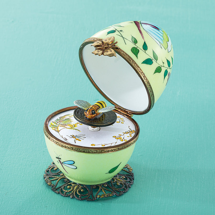 Limoges Porcelain Musical Egg With Bee