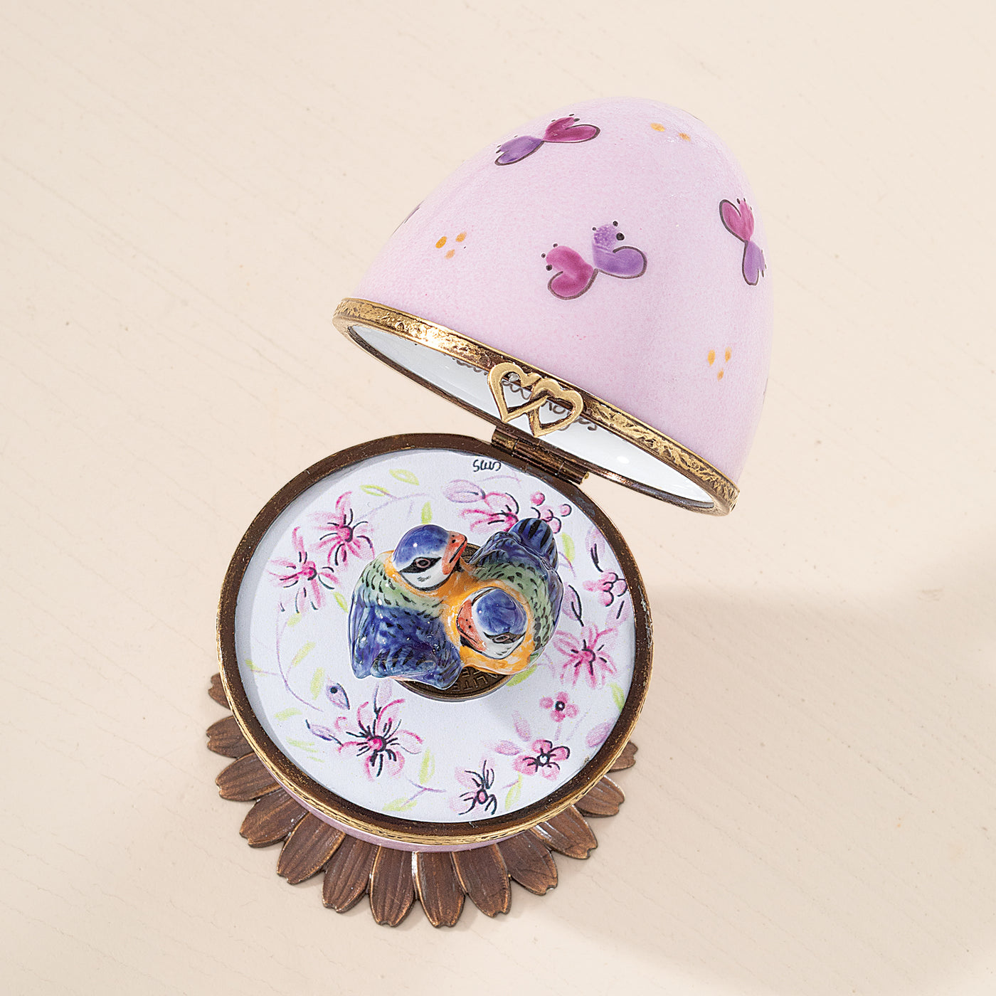 Limoges Porcelain Bluebirds Musical Egg