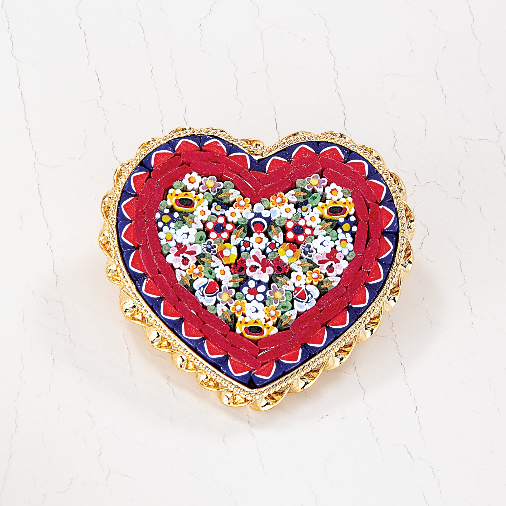 Murano Glass Millefiori Mosaic Heart Brooch (Preorder)