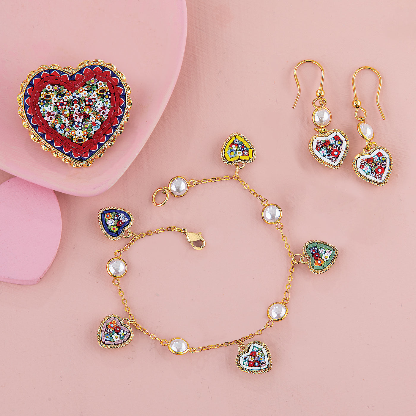 Murano Glass Millefiori Mosaic Heart Earrings