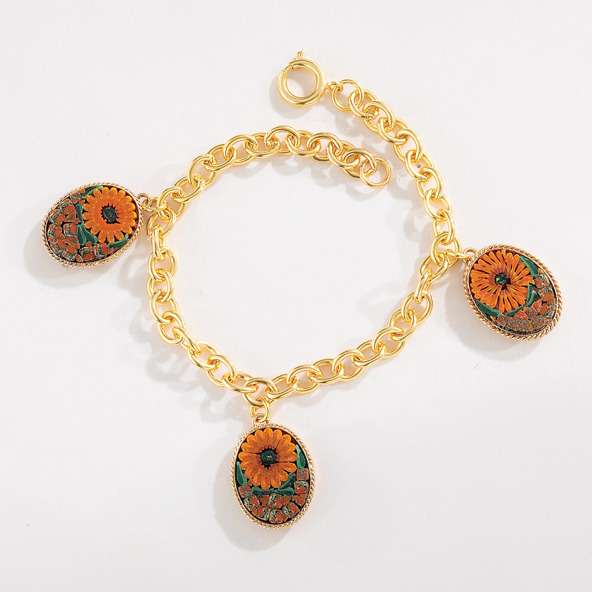 Murano Glass Florentine Mosaic Sunflower Charm Bracelet (Preorder)