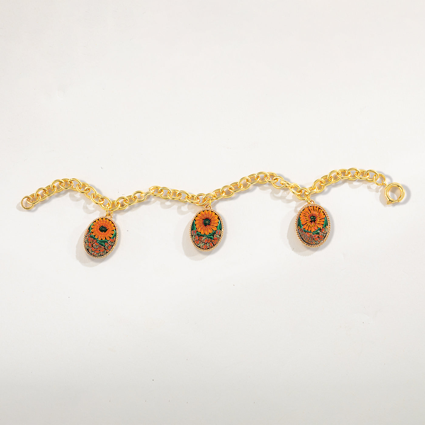 Murano Glass Florentine Mosaic Sunflower Charm Bracelet (Preorder)