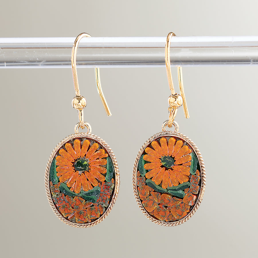 Murano Glass Florentine Mosaic Sunflower Earrings (Preorder)