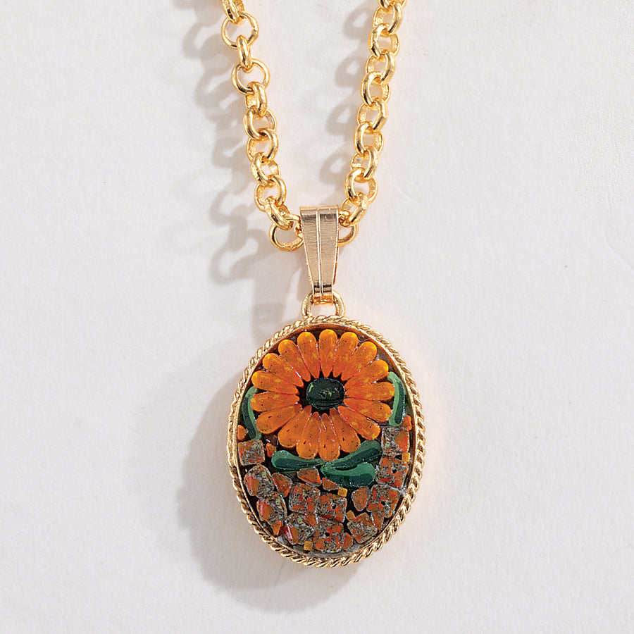 Murano Glass Florentine Mosaic Sunflower Pendant Necklace (Preorder)