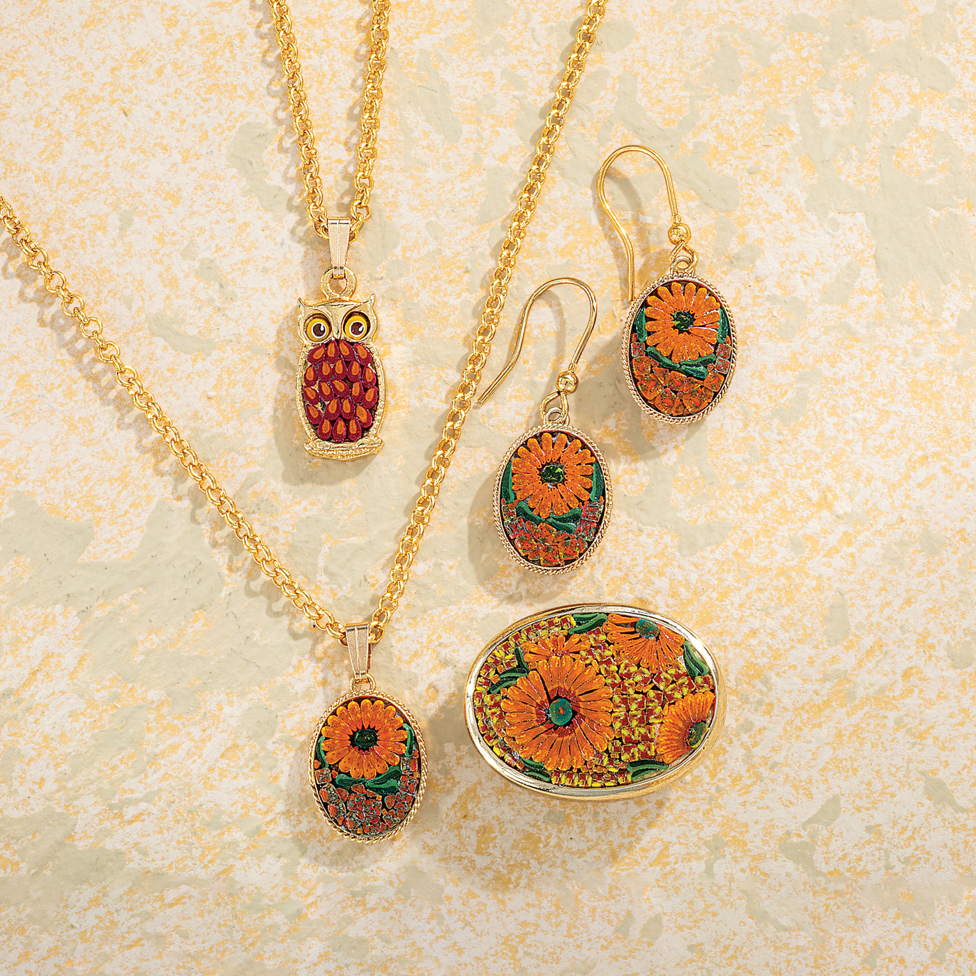 Murano Glass Florentine Mosaic Owl Pendant Necklace (Preorder)