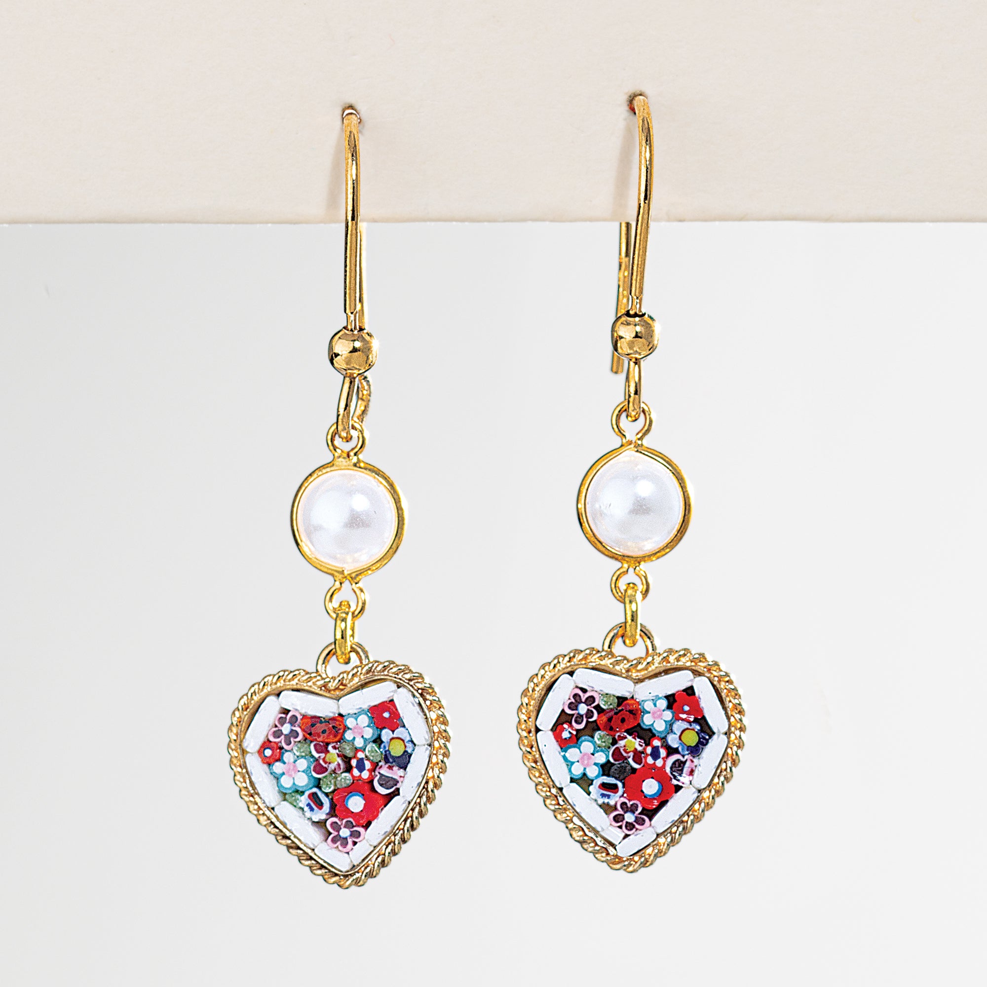 Murano Glass Millefiori Mosaic Heart Earrings