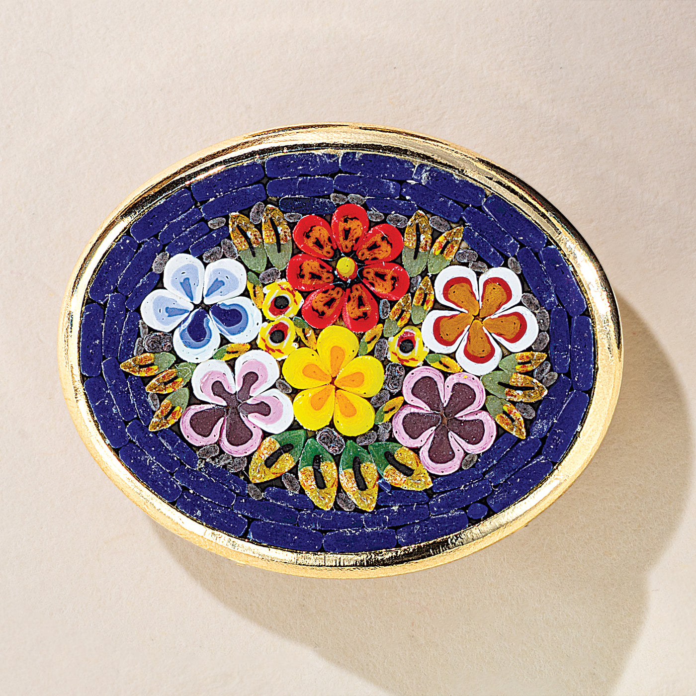 Murano Glass Pretty Posies Florentine Mosaic Oval Brooch (Preorder)
