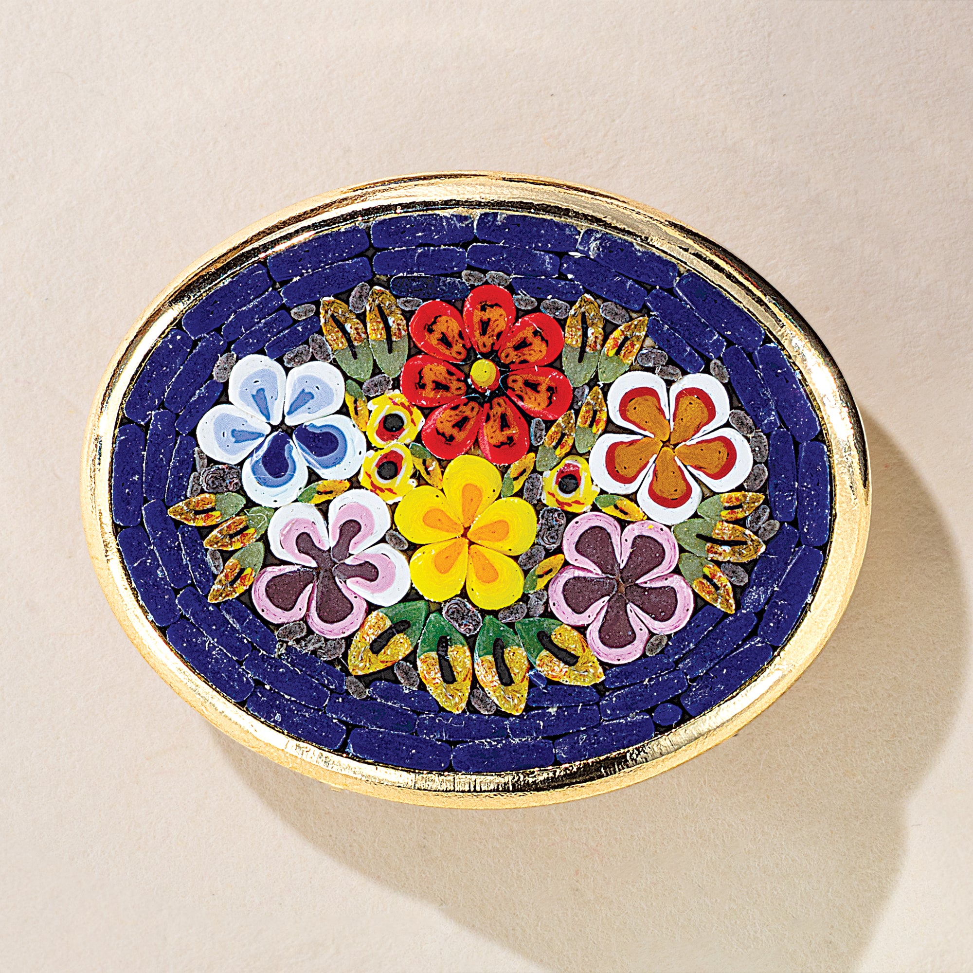 Murano Glass Pretty Posies Florentine Mosaic Oval Brooch (Preorder)
