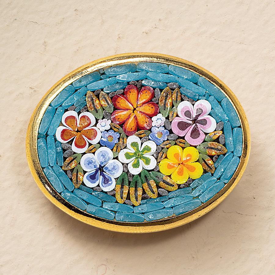 Magical Millefiori Murano Glass Teal Floral Brooch