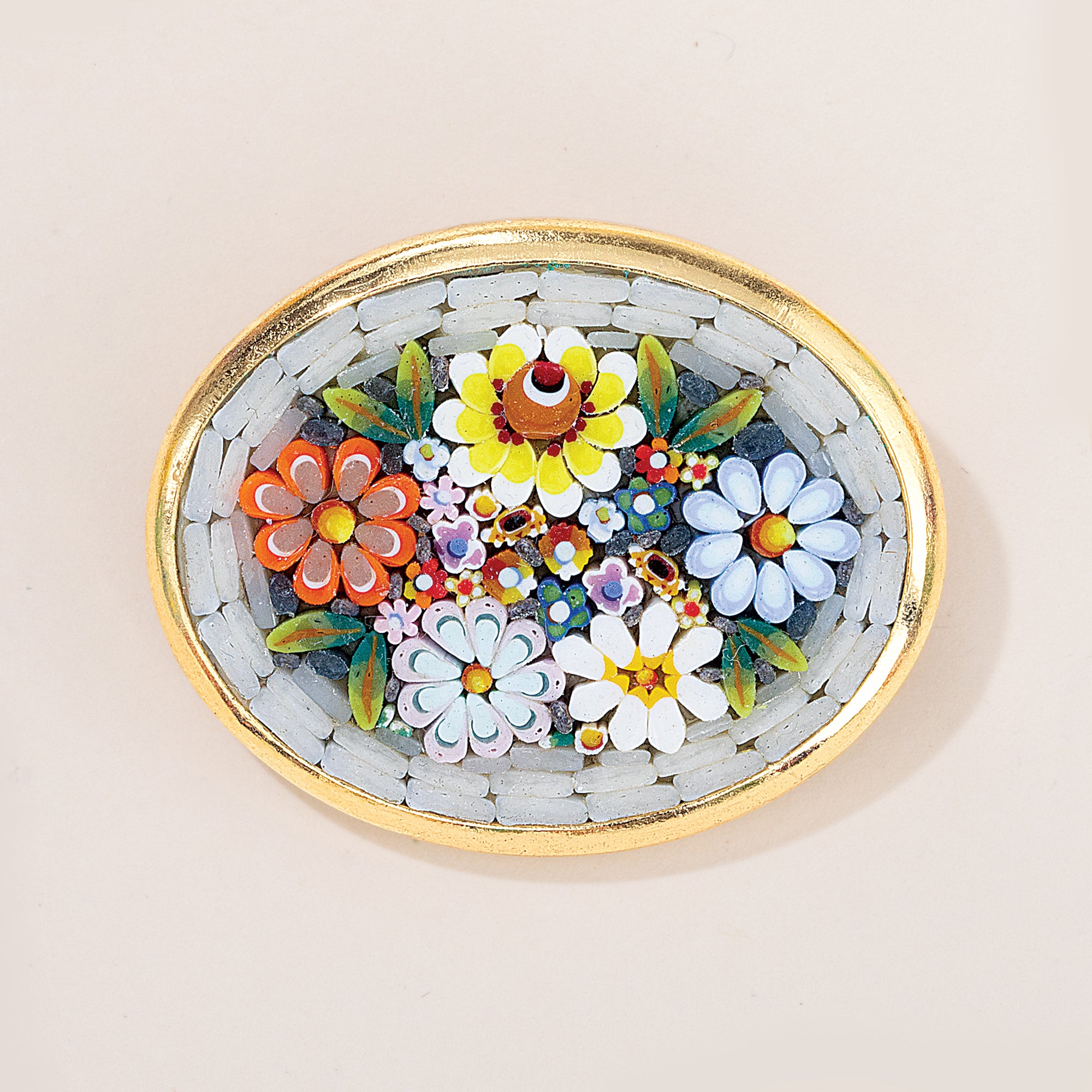 Murano Glass Millefiori & Ivy Brooch