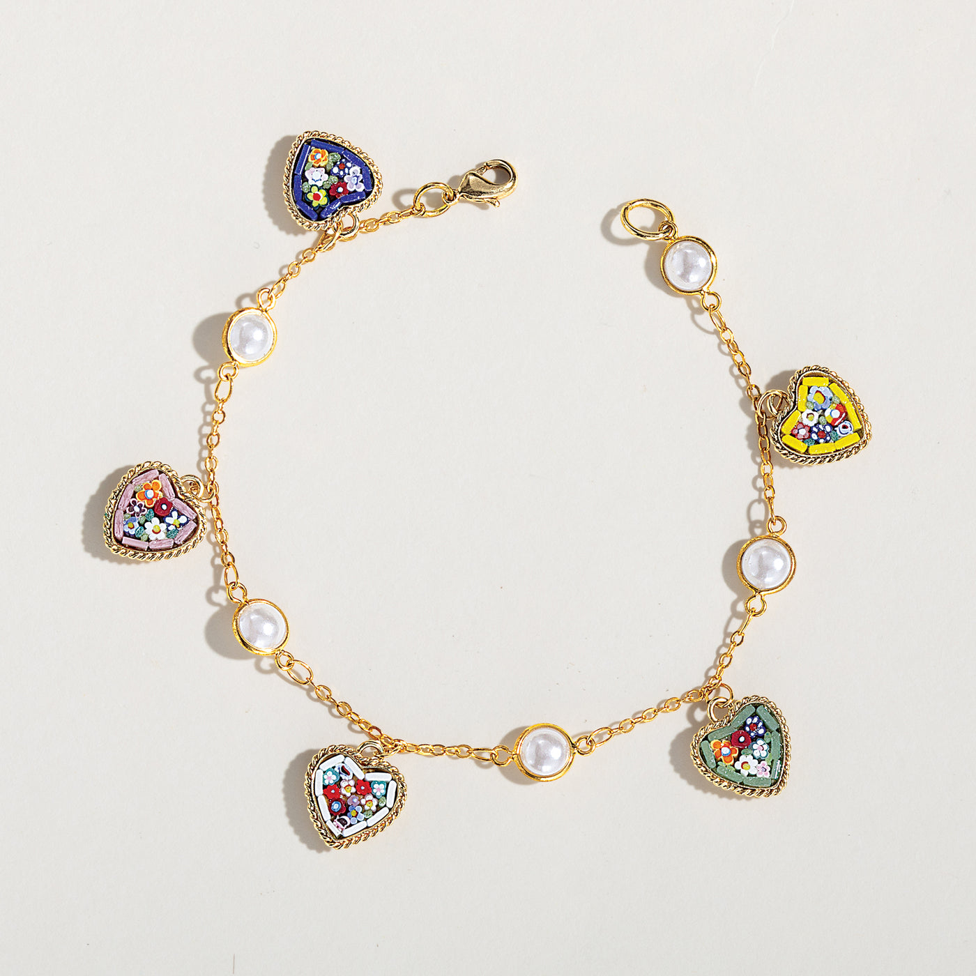 Murano Glass Millefiori Mosaic Heart Bracelet (Preorder)