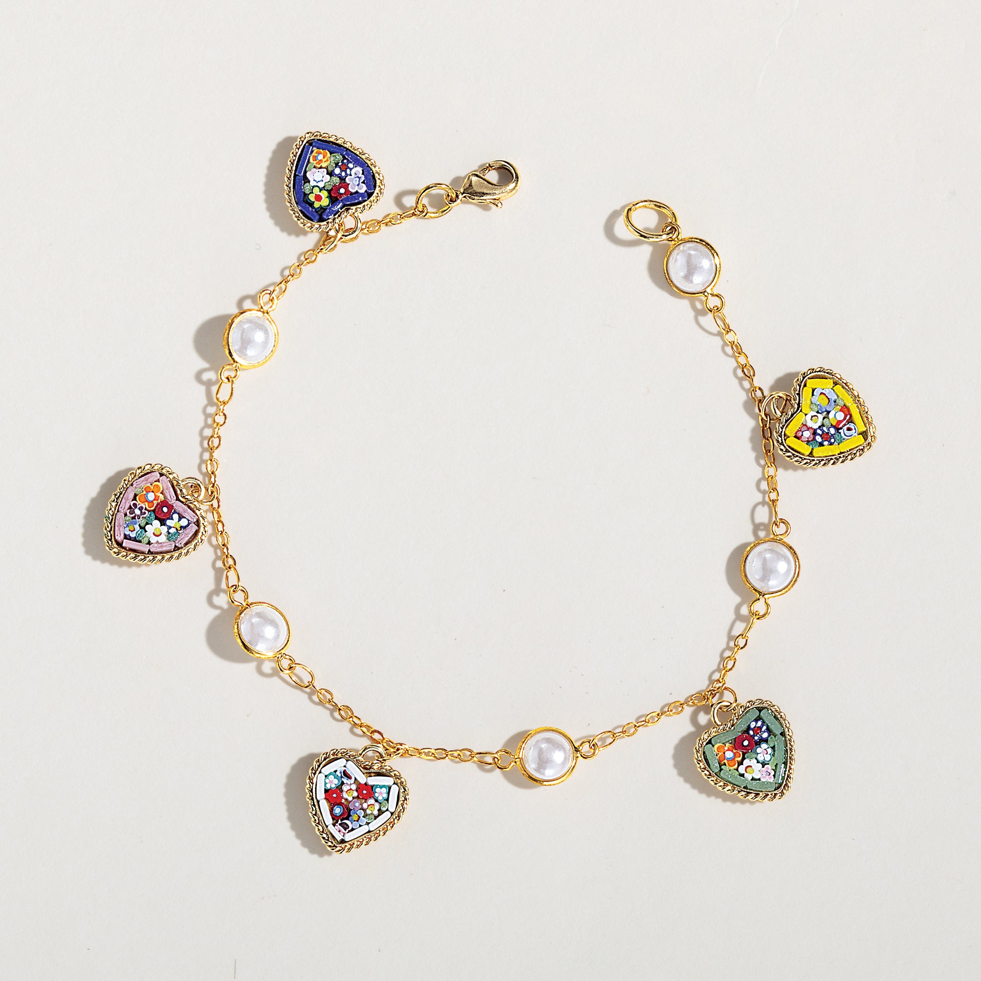 Murano Glass Millefiori Mosaic Heart Bracelet (Preorder)