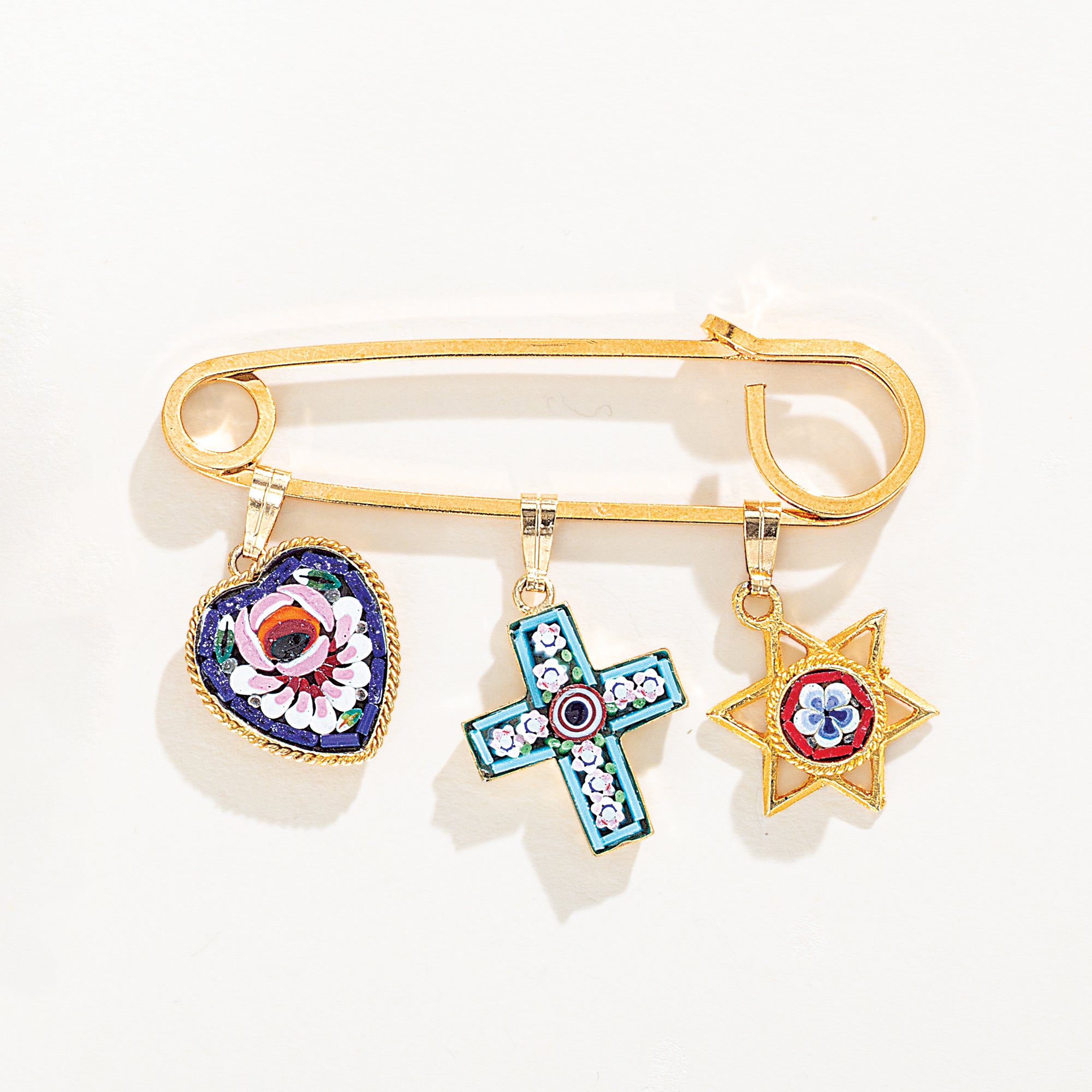 Murano Glass Florentine Mosaic Multi-Charm Pin Brooch (Preorder)