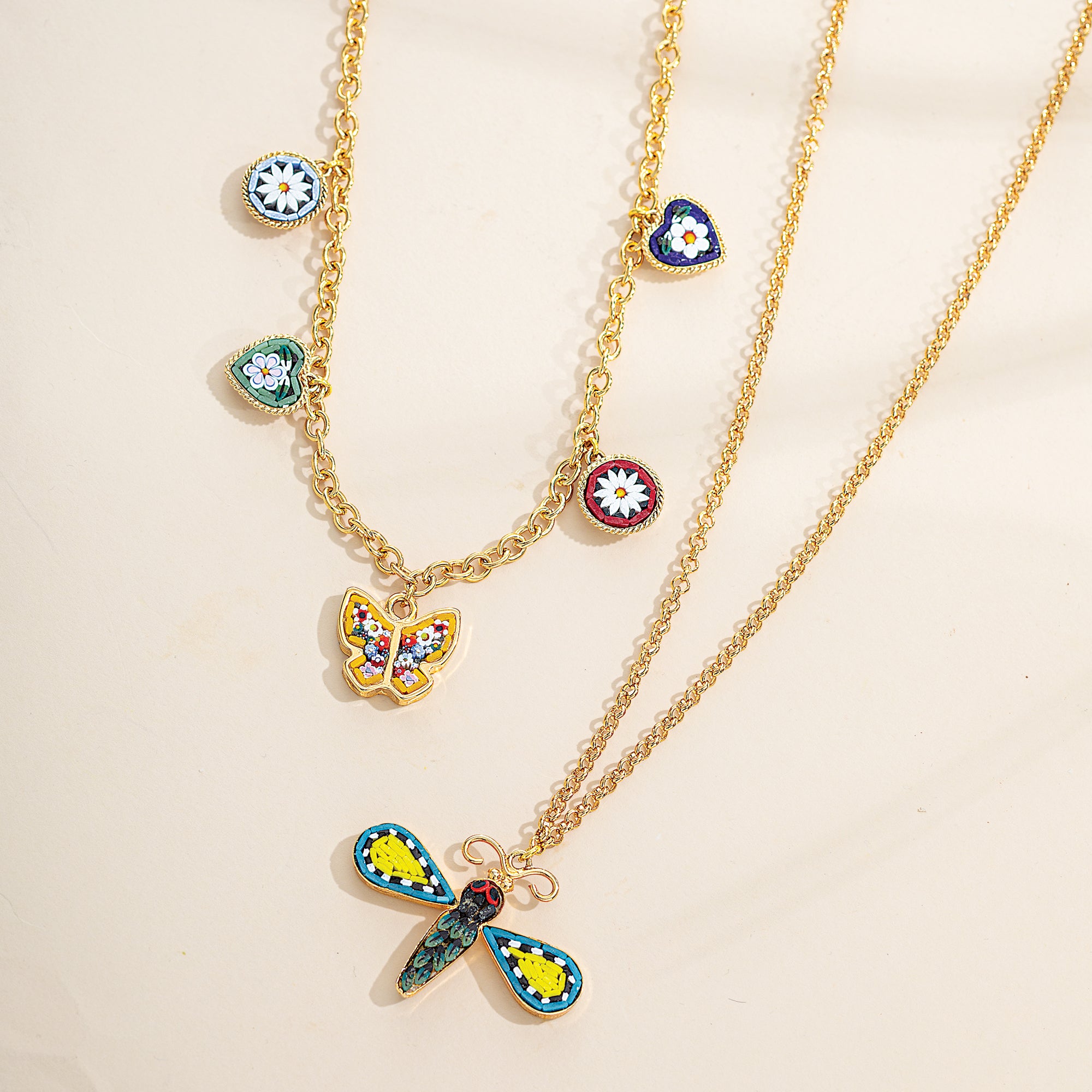 Murano Glass Millefiori Mosaic Dragonfly Pendant Necklace