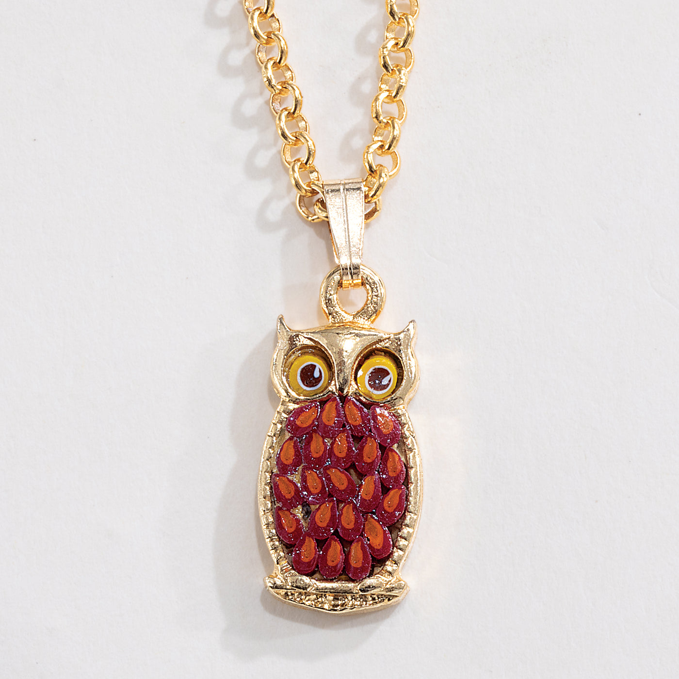 Murano Glass Florentine Mosaic Owl Pendant Necklace (Preorder)