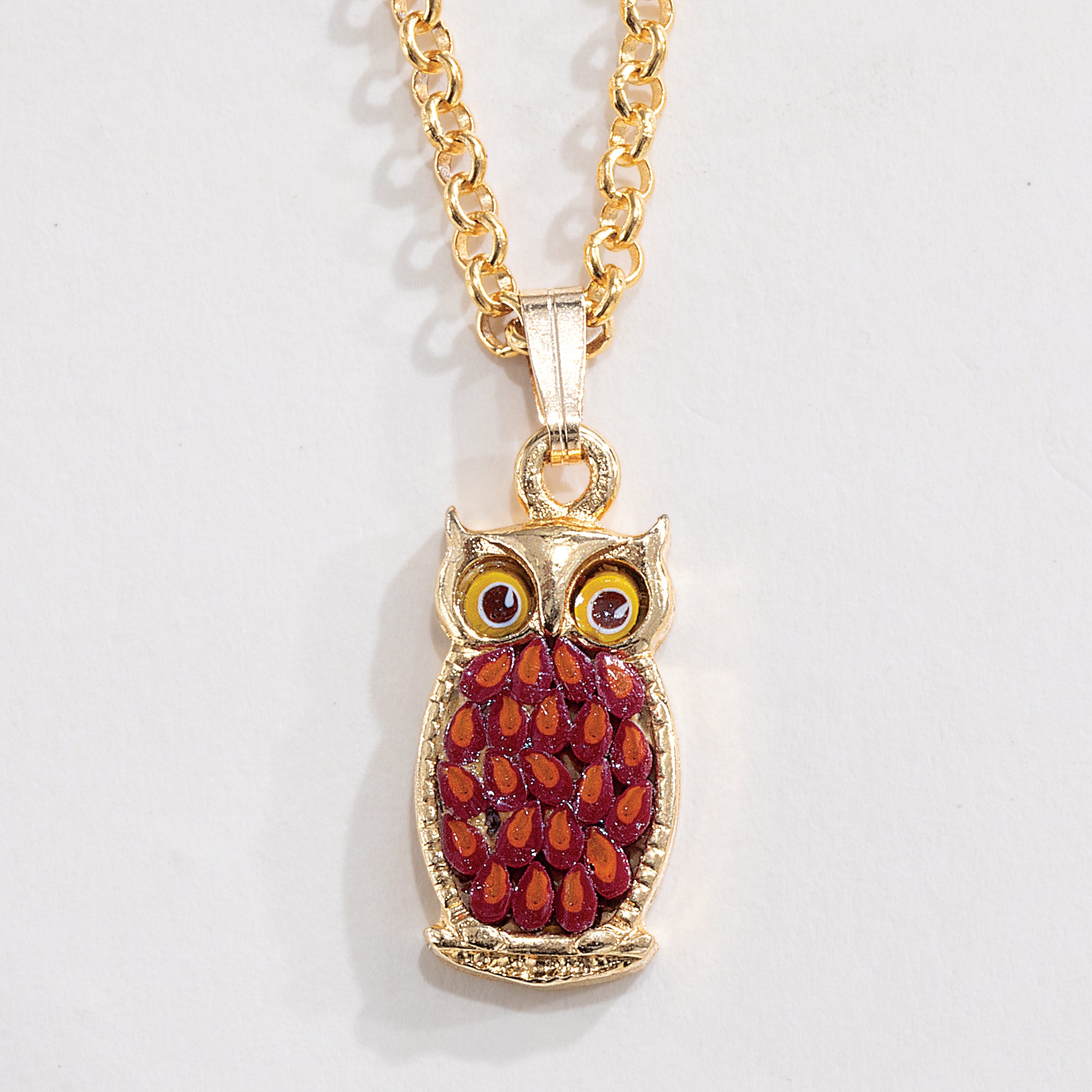 Murano Glass Florentine Mosaic Owl Pendant Necklace (Preorder)
