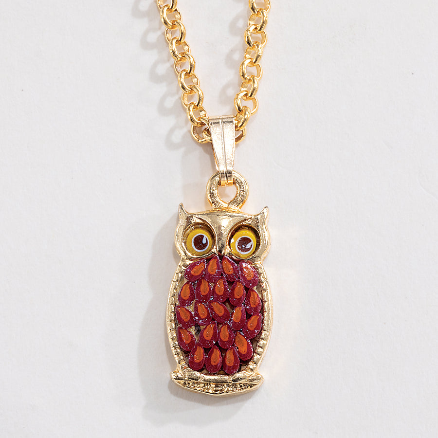 Murano Glass Florentine Mosaic Owl Pendant Necklace (Preorder)
