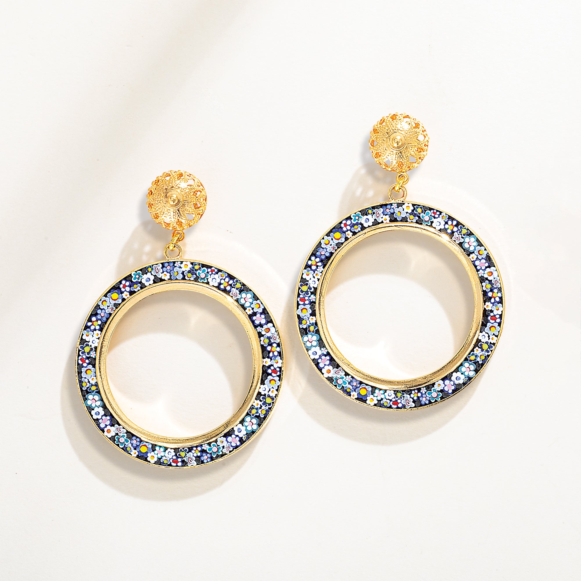 Murano Glass Florentine Mosaic Open Circle Earrings (Preorder)