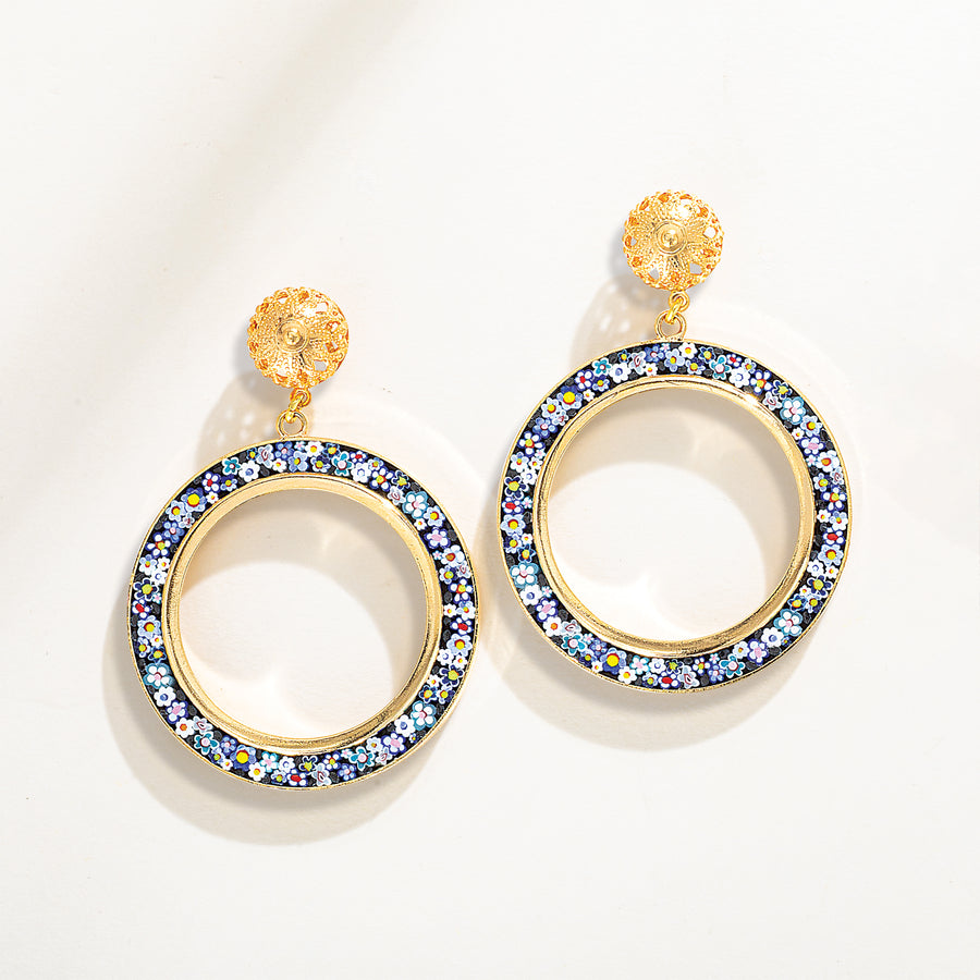 Murano Glass Florentine Mosaic Open Circle Earrings (Preorder)