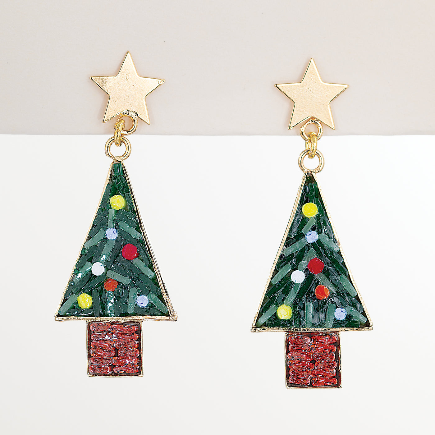 Murano Glass Florentine Mosaic Christmas Tree Earrings (Preorder)