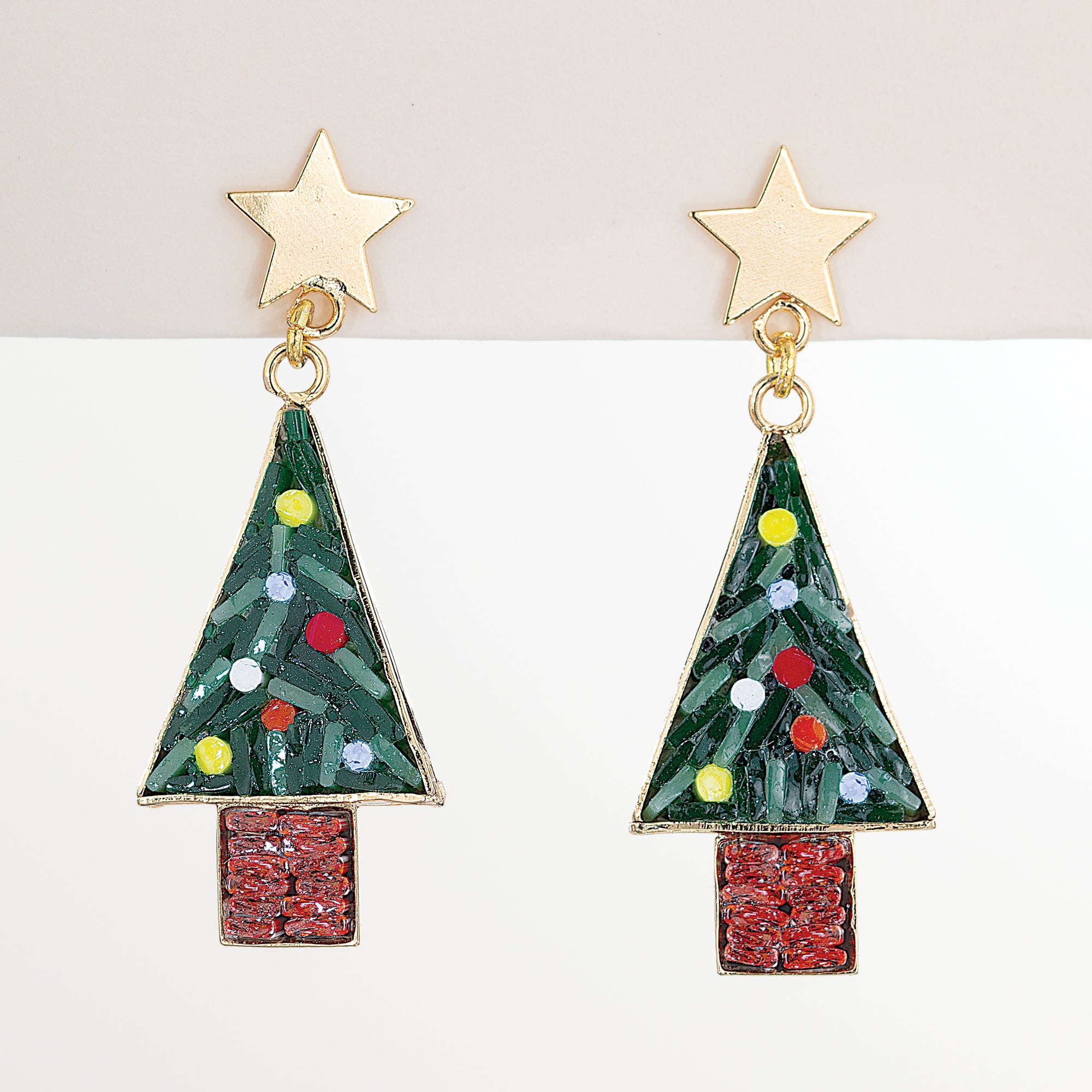 Murano Glass Florentine Mosaic Christmas Tree Earrings (Preorder)