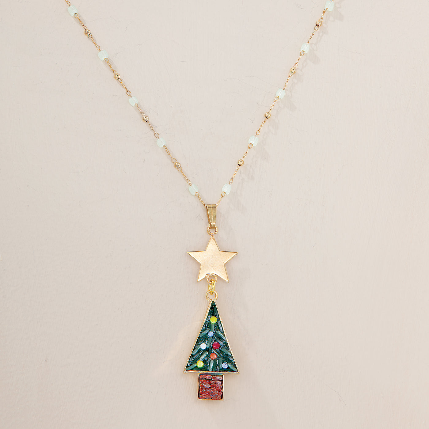 Murano Glass Florentine Mosaic Christmas Tree Necklace (Preorder)