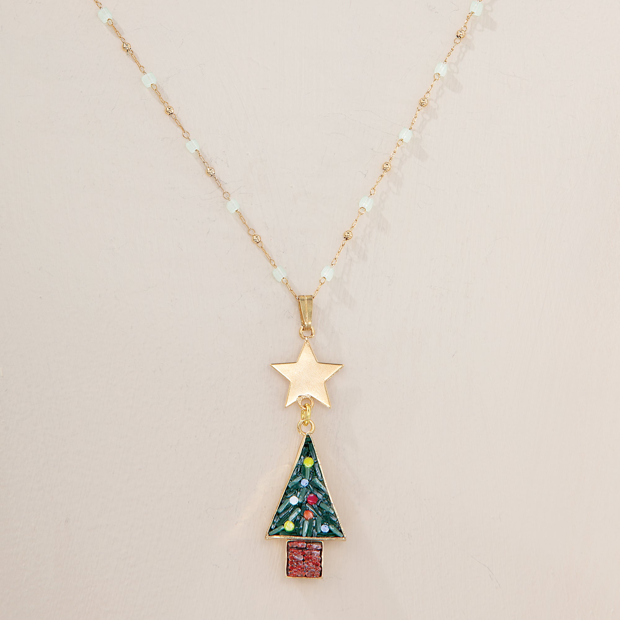Murano Glass Florentine Mosaic Christmas Tree Necklace (Preorder)