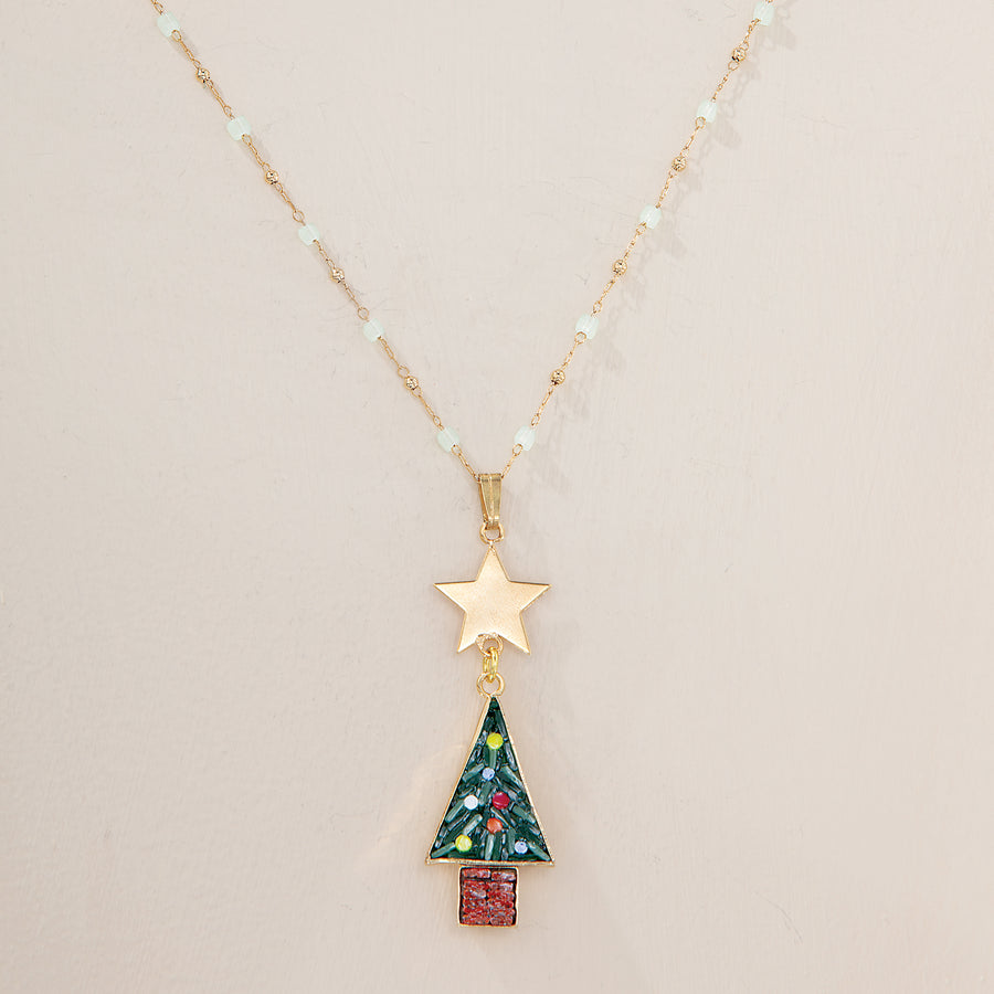 Murano Glass Florentine Mosaic Christmas Tree Necklace (Preorder)
