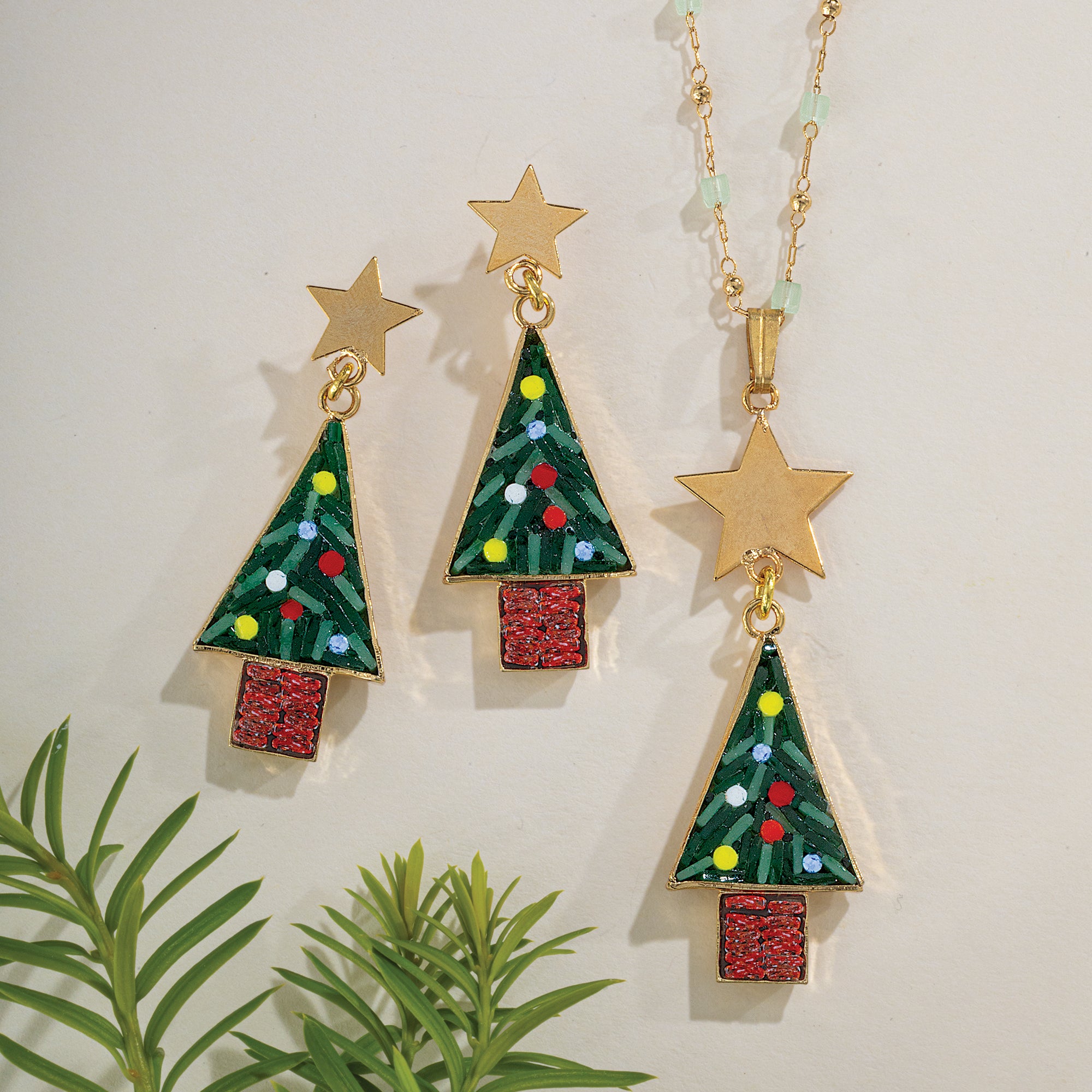Murano Glass Florentine Mosaic Christmas Tree Earrings (Preorder)