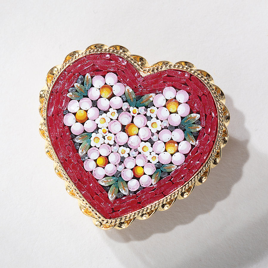 Murano Glass Florentine Mosaic Heart Brooch